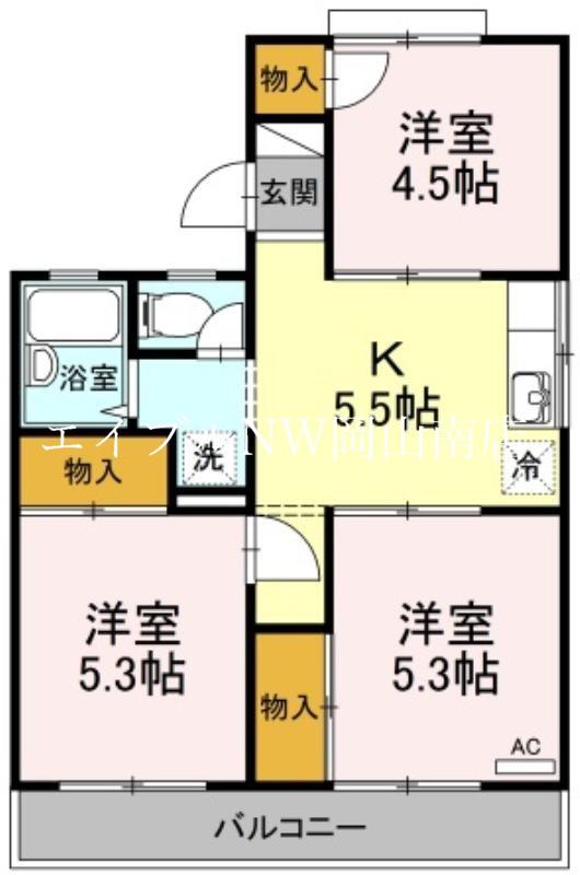 福富パレスB棟(3K/2階)の間取り写真
