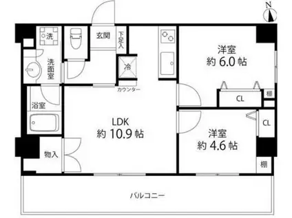 DUOSTAGE白金高輪(2LDK/9階)の間取り写真