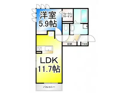 ジョイキューブ吉田(1LDK/1階)の間取り写真