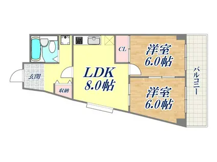 グレイスハイツ新神戸(2LDK/8階)の間取り写真