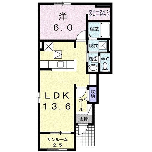 エレガンシア(1LDK/1階)の間取り写真