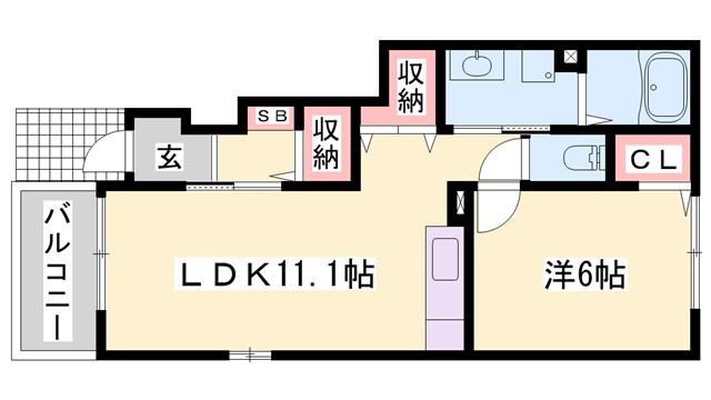 ホワイトローズ(1LDK/1階)の間取り写真