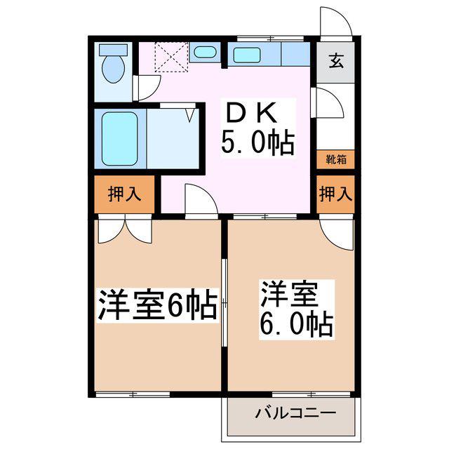 フレグランスモモセ(2DK/2階)の間取り写真