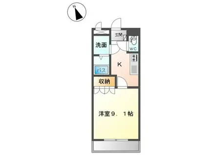 ルトゥール(1K/1階)の間取り写真