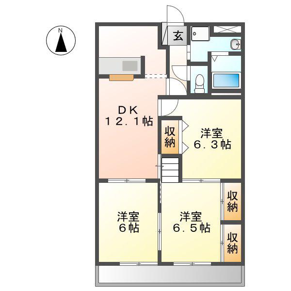 シャングリラ弐番館(3LDK/2階)の間取り写真