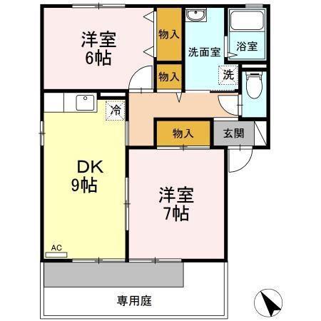 セジュールくらまB棟(2DK/1階)の間取り写真