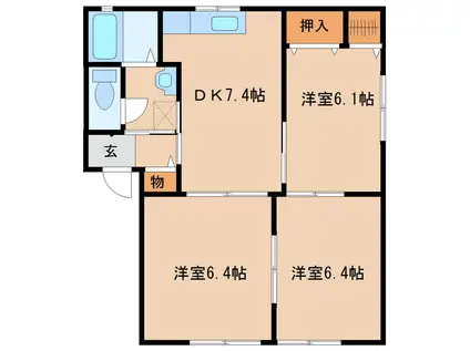 コンフォール城井A(3DK/1階)の間取り写真