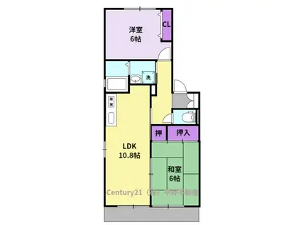 グリーンパ-ク大善寺ⅡA棟(2LDK/1階)の間取り写真