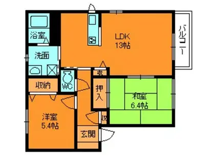 プリムローズ1番館(2LDK/1階)の間取り写真