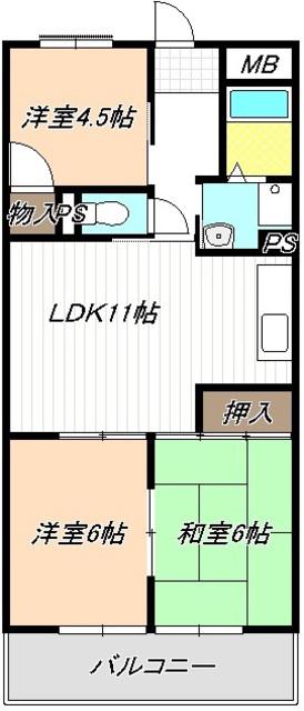 明正第2雅ハイツ(3LDK/2階)の間取り写真