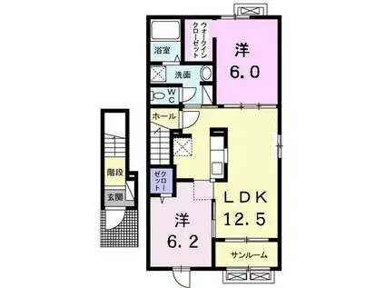 ラグーンサイド 桜(2LDK/2階)の間取り写真