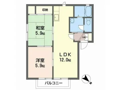 オクノハウス(2LDK/2階)の間取り写真
