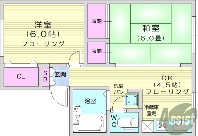 サンライズ館D(2DK/1階)の間取り写真