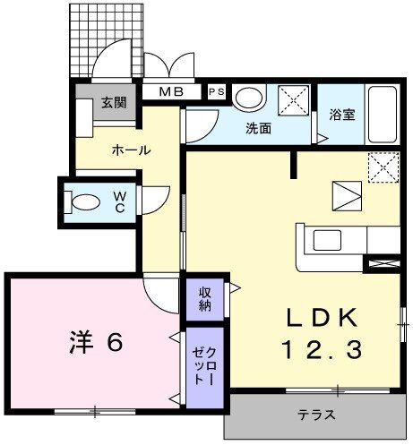 ブルック・パーク・サイド(1LDK/1階)の間取り写真