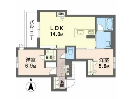 フォンテボヌール5(2LDK/2階)の間取り写真