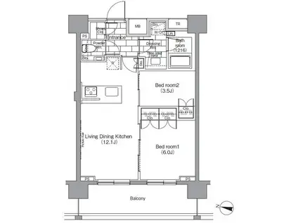 パークハビオ恵比寿(2LDK/14階)の間取り写真