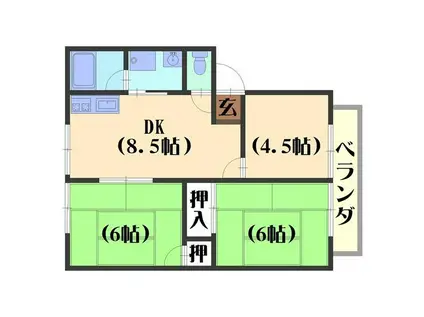 ウインディア高台(3DK/2階)の間取り写真