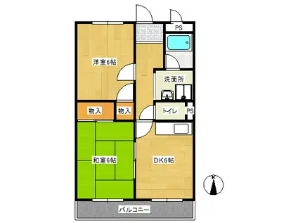 アイシェード勝山(2DK/3階)の間取り写真