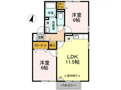 アスールB棟(2LDK/2階)の間取り写真
