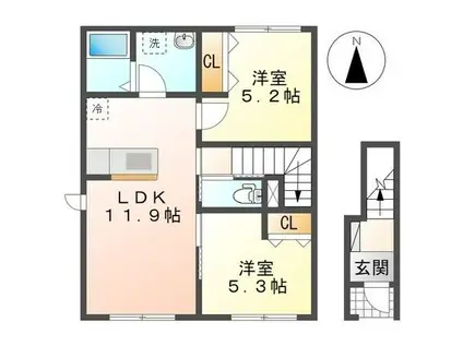 ヒールコートV(2LDK/2階)の間取り写真