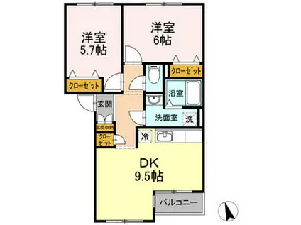 スプリングベル(2DK/2階)の間取り写真