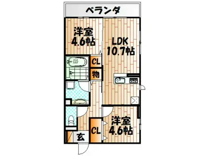 SHIZUKA 大里(2LDK/3階)の間取り写真