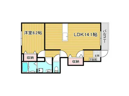 カノン・ビューレA棟(1LDK/1階)の間取り写真