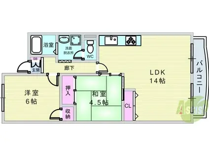 グランドール中桜塚(2LDK/2階)の間取り写真