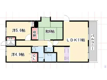 ロイヤルヴィ―ゼ南新在家(3LDK/4階)の間取り写真