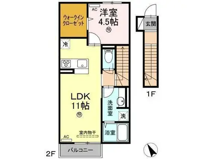 GーROOM A棟(1LDK/2階)の間取り写真