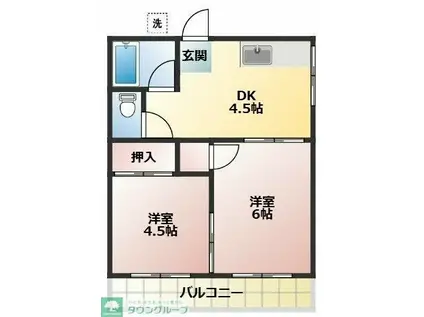 矢切ハイムA(2DK/2階)の間取り写真