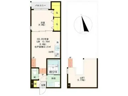 ハーモニーテラス東仙台IX(1LDK/1階)の間取り写真