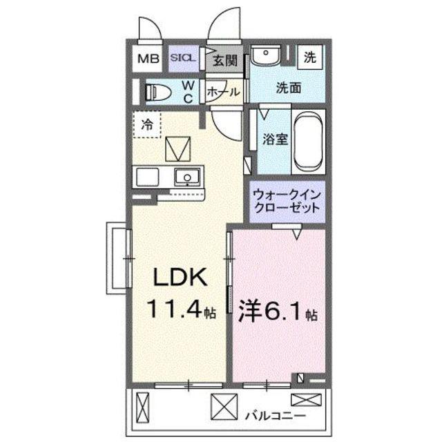 ラピス飯能(1LDK/2階)の間取り写真