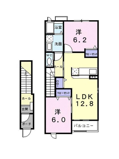 リヴァーパークII D(2LDK/2階)の間取り写真