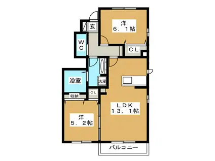 ルーエ・ポムA(2LDK/1階)の間取り写真