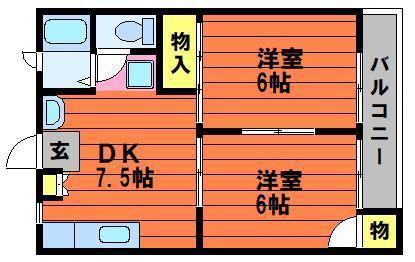ハイツ高砂(2DK/2階)の間取り写真
