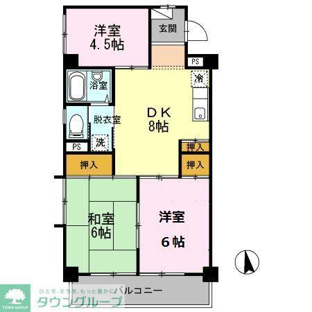 パークサイド杉浦2(3DK/2階)の間取り写真