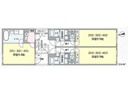 ミッド・スプレッド(1K/3階)の間取り写真