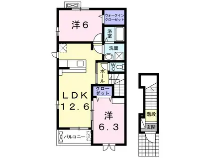 ソーシャルコート(2LDK/2階)の間取り写真