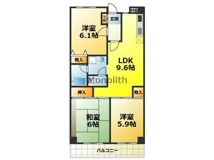 MIRUS岸和田(3LDK/1階)の間取り写真