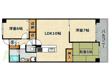 ハイツ雲雀丘(3LDK/5階)の間取り写真
