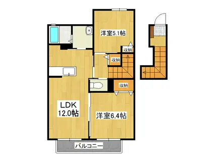 クローバーコートB棟(2LDK/2階)の間取り写真