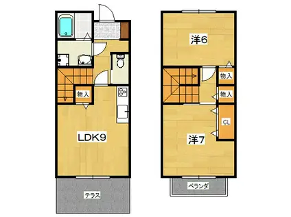 ハイツ颯(2LDK/1階)の間取り写真