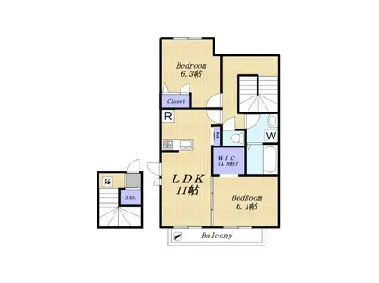フォンテーヌ荏田西I(2LDK/2階)の間取り写真