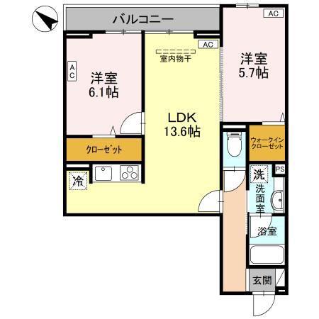 奈月ヒルズ(2LDK/2階)の間取り写真