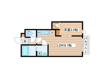 THE ROOM 南仙台駅B棟(1LDK/1階)の間取り写真