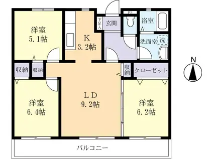 グランメールひたち野(3LDK/5階)の間取り写真