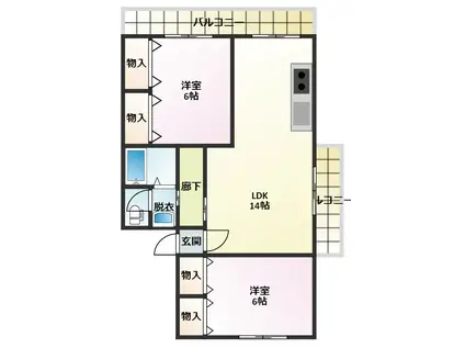 猪井マンション(2LDK/2階)の間取り写真