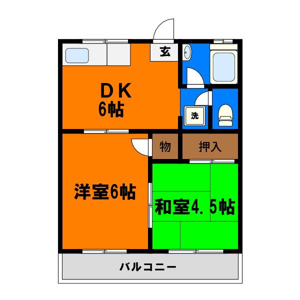 スカイコーポ(2DK/2階)の間取り写真