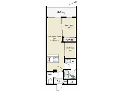 KUZE市川(1SLDK/4階)の間取り写真